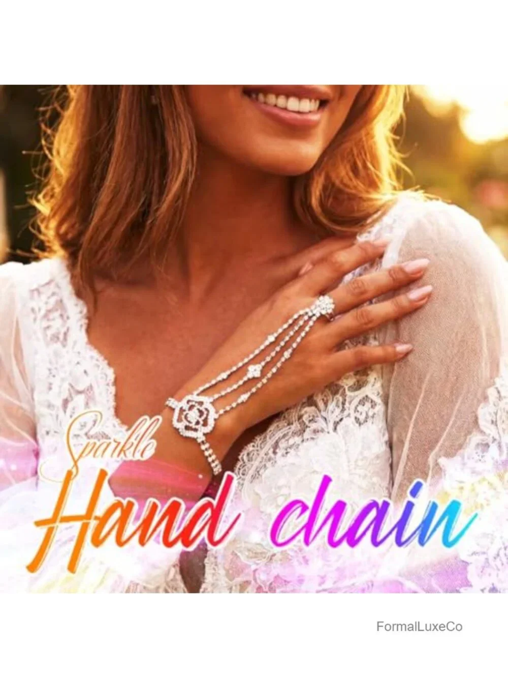 Rhinestone Fingerless Gloves Sparkle Crystal Bridal Hand Chain Accessories